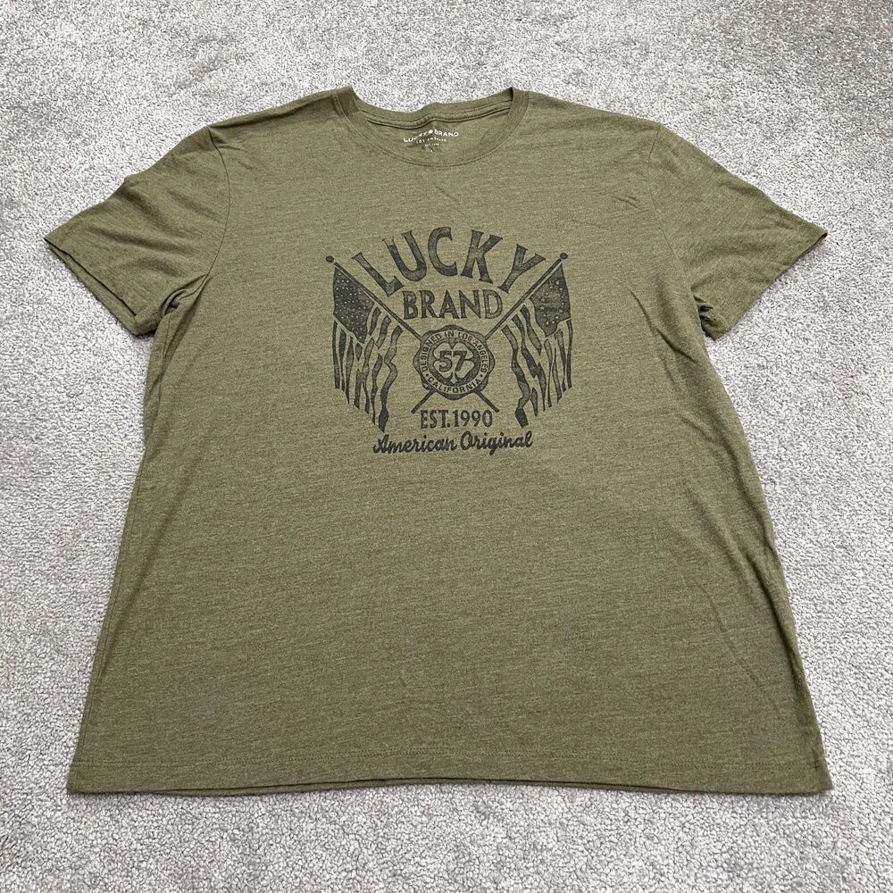 Lucky Brand Graphic T-Shirt Mens Large Green Crew Neck Short Sleeve Casual Tee